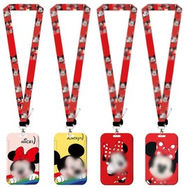 SWZY 4pcs Cartoon Mouse Card Holder with Lanyard, Cartoon Mouse Waterproof with Card Holder Detachable Card Holders, Cartoon Mouse ID Badge Holder with Lanyard