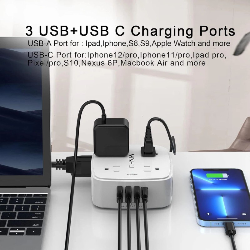 YISHU 6FT Surge Protector Power Strip 8 Outlets 4 USB