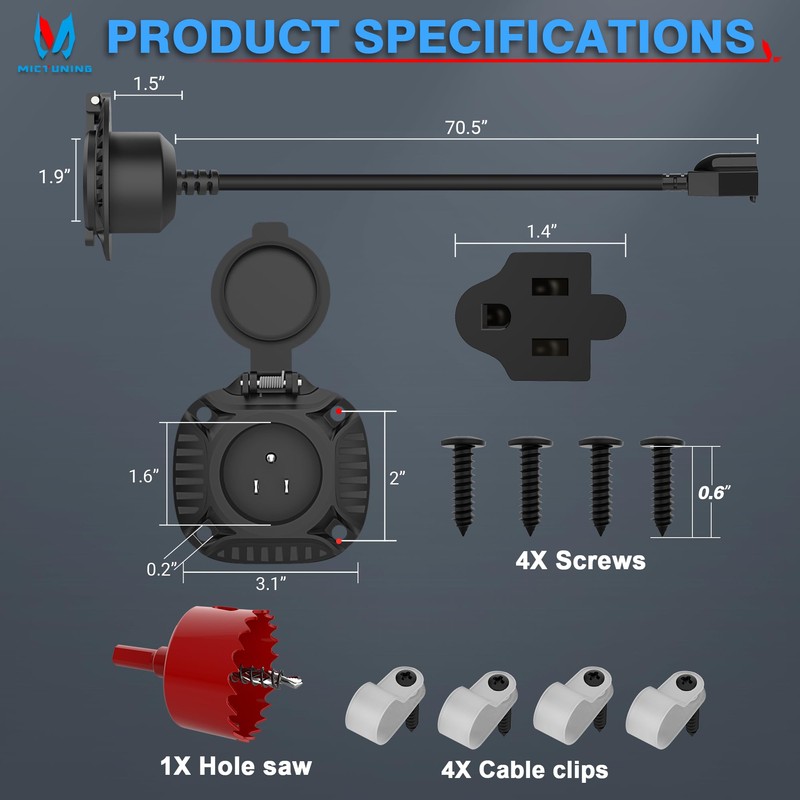 MICTUNING AC Port Plug with Heavy Duty Integrated 72 Inch