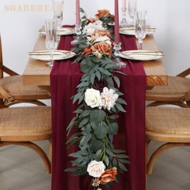 Burgundy Table Runner Chiffon Table Runners 27x120 Inch Sheer Rectangle Table Cover for Wedding Party Baby Shower Dating Decorations