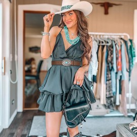 XZQTIVE Women Western Leather Belt Vintage Country Belts For Cowgirl Jeans Dresses Ladies Concho Belt With Turquoise Buckle