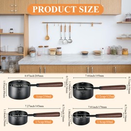 Milkary 4Pcs Measuring Cups with Wooden Handle, Black Stainless Steel Measuring Cups Scoops Set, Dog Food Scoop for Kitchen Flour Spice Seasoning Measurement Cooking (1, 1/2, 1/3, 1/4 Cup)