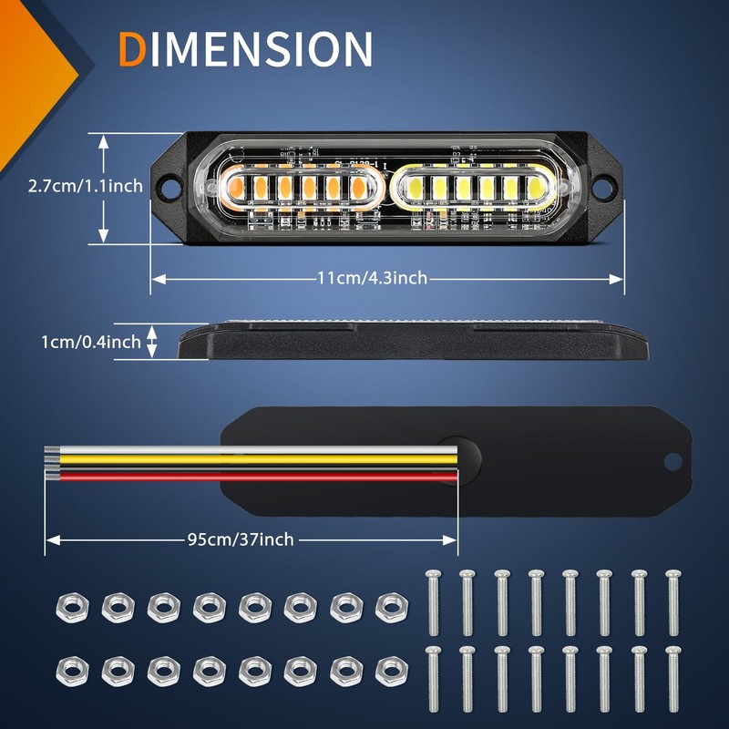 Nilight 8PCS Led Strobe lights 12LED Amber White Emergency Light