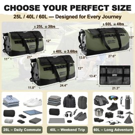OSAH DRYPAK Waterproof Duffel Bag 25L/40L/60L – Heavy-Duty Motorcycle Tail Bag, Roll-Top Dry Bag for Travel, Camping, Boating, Kayaking, Outdoor Adventure