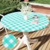 Smiry Round Picnic Table Cloth, Elastic Waterproof Fitted Vinyl Tablecloth for 36"-44" Tables, Flannel Backed Buffalo Plaid Table Covers for Dining, Camping, Outdoor, White and Teal