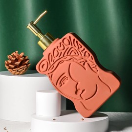 BosilunLife Ceramic Soap Dispenser, Unique Greek Goddess Design, Large Pump Head Allows Easy Squeeze, Suitable for Kitchen, Bathroom (Brick Red)