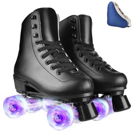 LEVYTEMP Roller Skates for Women, Men Light-Up Wheels Double-Row Rollerskates High-Top PU Leather Classic Designs Black Skate Shoes for Girls Beginners with a Shoes Bag Size 5 Indoor Outdoor