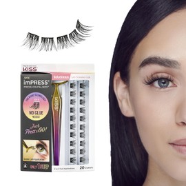 KISS imPRESS Falsies False Eyelashes, Lash Clusters, 'Voluminous', 14 mm, Includes 20 Clusters, 1 applicator, Contact Lens Friendly, Easy to Apply, Reusable Strip Lashes | imPRESS