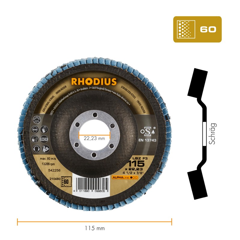 Rhodius Inox Fan Grinding Discs LSZ F3 Diameter 115, 125