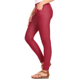 YELETE Women's Basic Five Pocket Stretch Jegging Tights Pants Burgundy XXX-Large