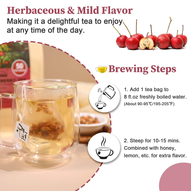 FullChea Hawthorn Berry Tea - 50 Teabags, 3g/bag - Premium,
