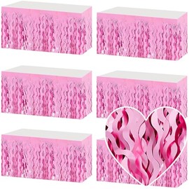 6 Pack 29x108 Inch Pink Wave Foil Fringe Table Skirts Metallic Banner for Tinsel Streamer Garland Backdrop for Parade Floats Wedding, Mother's Day, Birthday Mardi Gras Party Decorations