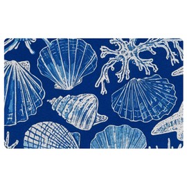 URLLUAE Coastal Beach Door Mat, Blue Ocean Coral Shell Starfish Welcome Mats Doormat for Front Door Porch Indoor Outdoor Entrance Entryway, Beach Themed Bath Mat, 17x30 Inch