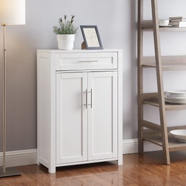 Maykoosh Modern Motifs Transitional Wood Home Storage Cabinet in White/Nickel, 2 Adjustableand Removable Shelves, 1 Drawer, 11.75" D x 23.88" W x 36" H