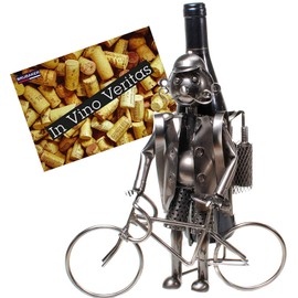 BRUBAKER Wine Bottle Holder 'Cyclist' - Table Top Metal Sculpture - with Greeting Card
