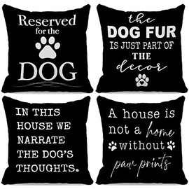 grapehiker Reserved for The Dog Funny Dog Quotes Throw Pillow Cover Covers 18″×18″ Set of 4,Funny Dog Decorations for Home Bedroom Living Room,Funny Gifts for Dog Lover Girls Women(Black)