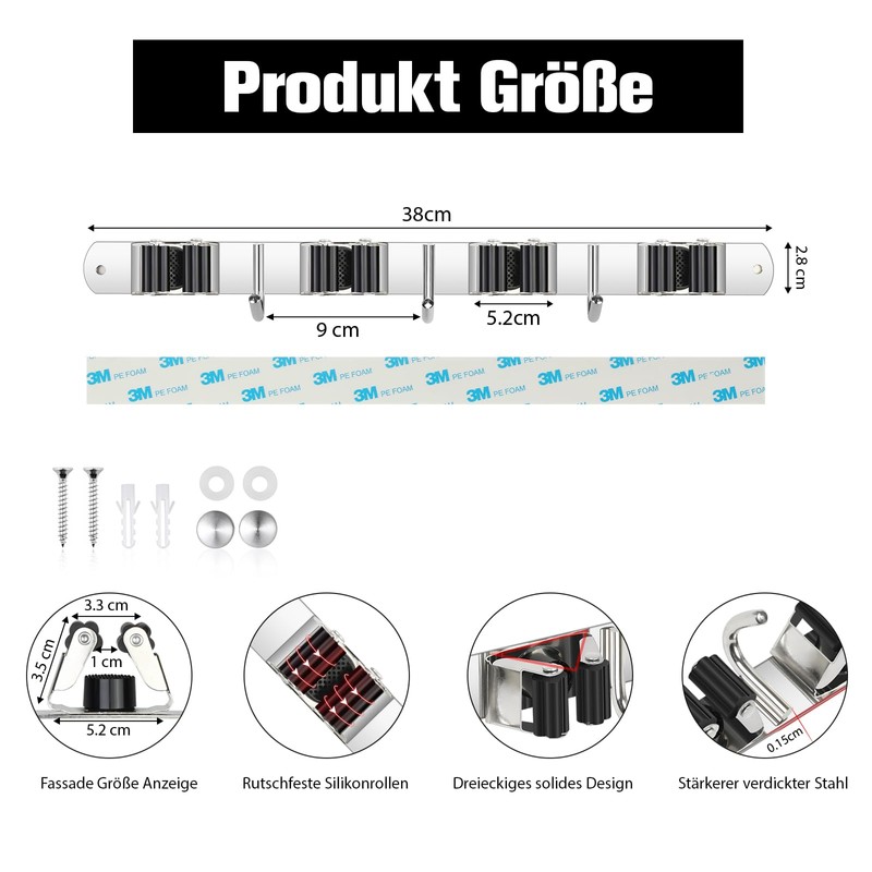 Sampoes Broom Holder Wall, Broom Holder, Stainless Steel, Tool Holder,