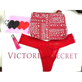 Victoria's Secret Red Heart Cosmetic Makeup Clutch Bag Gift Set Lip Gloss Thong