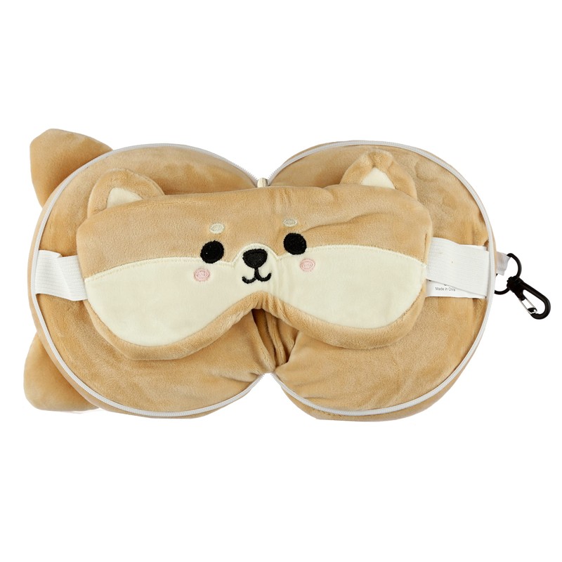 Relaxeazzz Squishy Neck Pillow with Eye Mask, Shiba Inu, Cute,