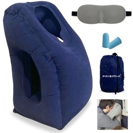 Prismia Inflatable Travel Pillow for Airplane, Car, Train, Bus, Office, Includes Earplugs, Eye Mask and Carry Bag, Inflatable Neck Pillow, Navy Blue