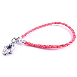 Hamsa Hand of Fatima Hamsa Bracelet Neon Orange Leather Pendant, Leather