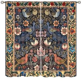 XBDDZSW - Cortinas bohemias de William Morris estilo retro, diseño de pájaros, elegantes, con estampado de animales, cortinas de privacidad para recámara, sala de estar, 2 paneles de 52 x 84 pulgadas
