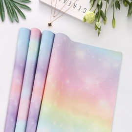 Bigqin 4 Sheets Gift Wrapping Paper Recycled 70 * 50cm Aurora Rainbow Gift Decorative Paper for Christmas Birthday Valentine's Day Mother's Day Holidays
