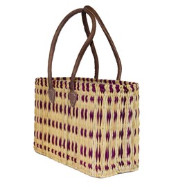 Simandra Seagrass Bag Shopping Bag Shopping Basket Wicker Basket Bag Palm Grass Long Handle Large, purple