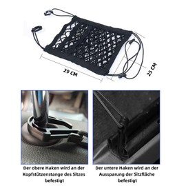 KOMUNJ 3-Layer Car Mesh Bag, Mesh Bag for Backrest, Net Barrier for Dogs, Stretchable with Holder for Children and Pets, Black
