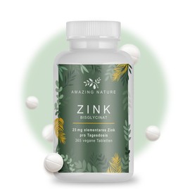 Zink 25mg - Zinkbisglycinat (Zink-Chelat) - 365 magenfreundliche Zink Tabletten - Jahresvorrat Zink - Zinc vegan hochdosiert - magenfreundlich & gut verträglich - in Deutschland produziert & geprüft