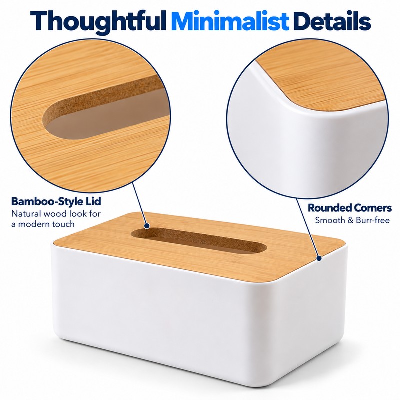 Bamboo Lid Tissue Box Cover for Home & Office –