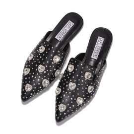 Women's Closed Toe Flats with Studs - Pointed Toe Mules for Women, Dressy Comfortable Spiky Flat Mules with Non-Slip Sole (Enny) Black 6.5