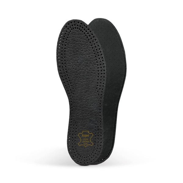 PECARI 100% Genuine Leather Black Shoe Insoles with Breathable Active