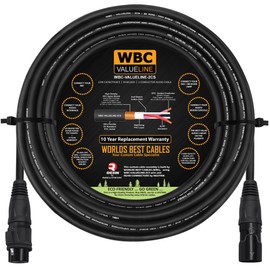 WBC-VALUELINE-2CS (22 AWG) - 25 Foot–Low-Capacitance Shielded Balanced Flexible Microphone, Active-Speaker & Interconnect Cables with Neutrik-Rean IP65 Rated Gold XLR Connectors