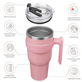 BJPKPK 40 oz Tumbler with Handle & Straw, Insulated Stainless Steel Mug