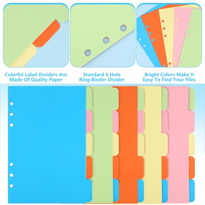 30 Sheets / 6 Sets A5 Folder Dividers, 5 Coloured