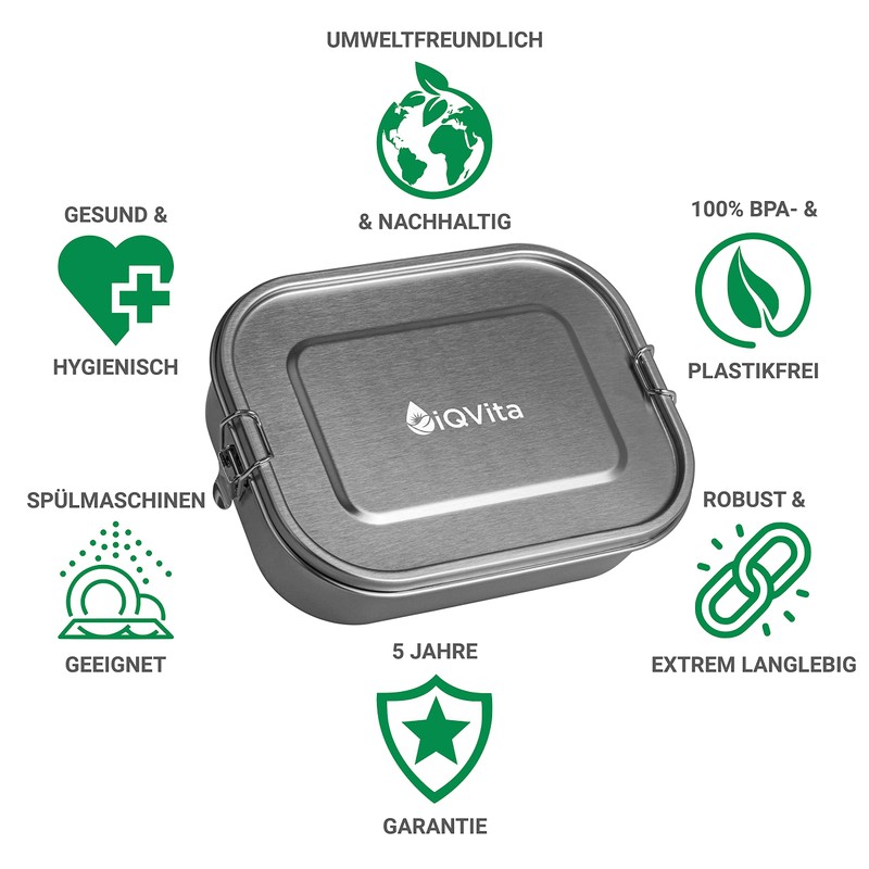 iQVita Stainless Steel Lunch Box, Leak-Proof