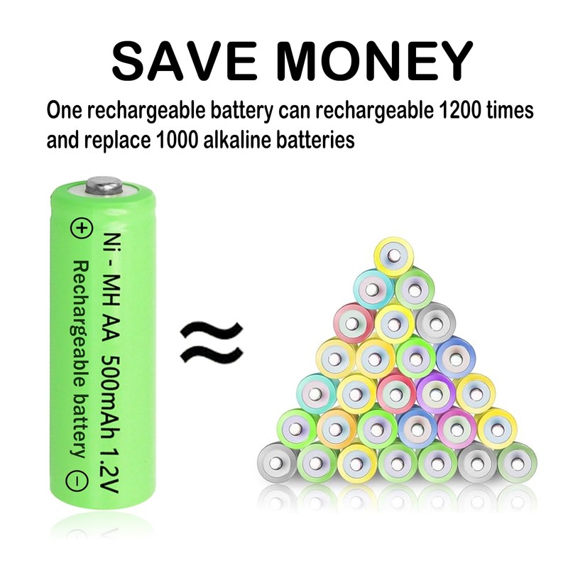 Lombaour 1.2v AA 500mAh Rechargeable Batteries,Double A Ni-MH Pre-Charged Solar