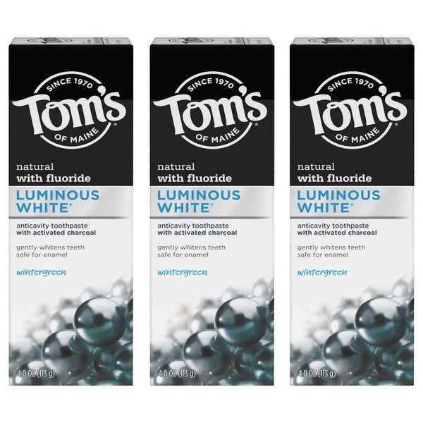 Tom's of Maine Luminous White Toothpaste with Charcoal, Wintergreen, 4 oz. 3-Pack (Packaging May Vary)