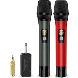 Wireless Microphones, Professional UHF Dual Microphones for Karaoke, Wireless Dynamic Microphone System with Dual-Channel Receiver, Plug and Play, Speech, Wedding, Church, PA System, Karaoke Machine