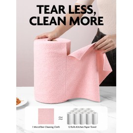 Fantasticlean Microfiber Cleaning Cloth Roll -40 Pack, Tear Away Microfiber Towels, 12" x 12", Reusable, Washable, Scratch Free, Ultra Absorbent Dishcloth for Car, Home Supplies, Pet, Kitchen (Pink)