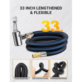 LUMITECO 33" Lengthened Tire Inflator Hose Adapter Quick Connect&Release, Lock On Air Chuck w/Schrader Valve Fine Thread&Converting Nuts, Tire Inflator Pump Hose Adapter for Car Motorcycle Bike