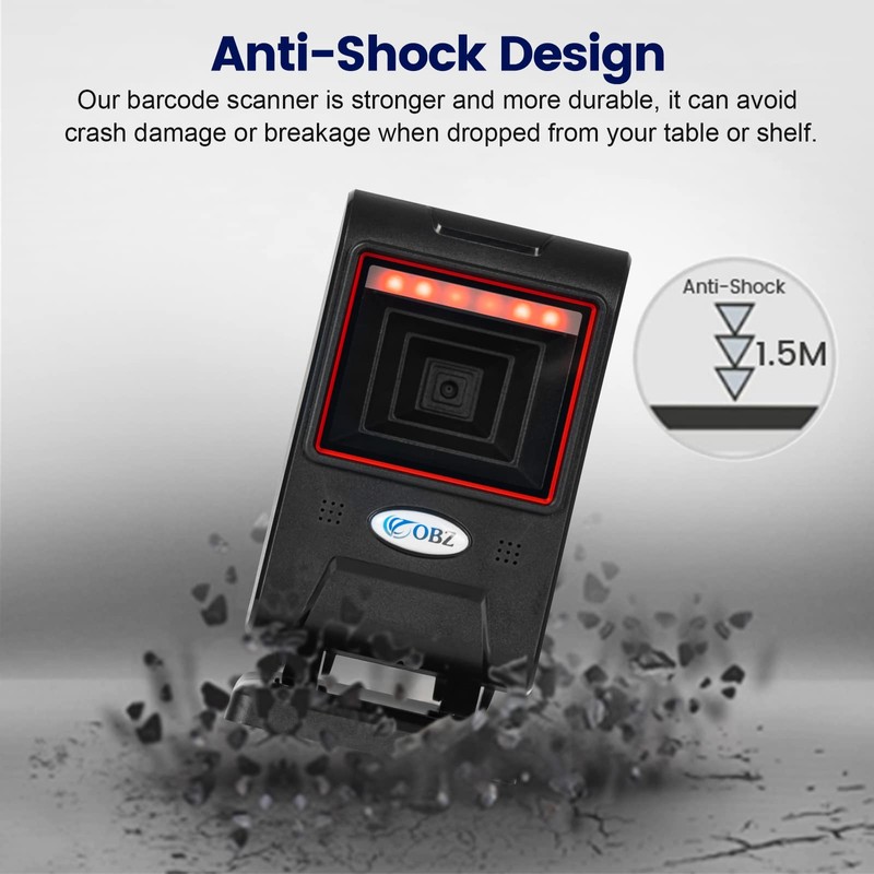 OBZ 1D 2D Desktop Barcode Scanner, Hands-Free USB Wired QR