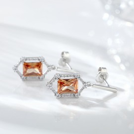 Dangle Drop Earrings Silver Dangle Earrings Drop Stud Earrings CZ Earrings for Women Sterling Silver Dangle Earrings Champagne Cubic Zirconia Drop Earrings Luxury Dangle Earring ZDaoBen