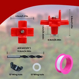 12 Pcs Chicken Nipple Waterer Kit,Chicken Feeder and Waterer Set,Automatic Poultry Nipple Waterer Set for Bucket Chickens Feeders,Red Poultry Watering Saving System for Outdoor Chickens Coop