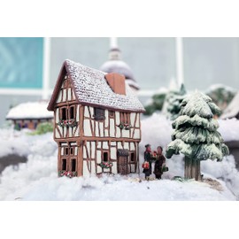 Midene Ceramic Houses and Villages Collection - Handmade Christmas Village House Miniature of Historic Winery in Bernkastel-Kues, Germany - Candle, Cone Incense Holder R255, Winter Edition