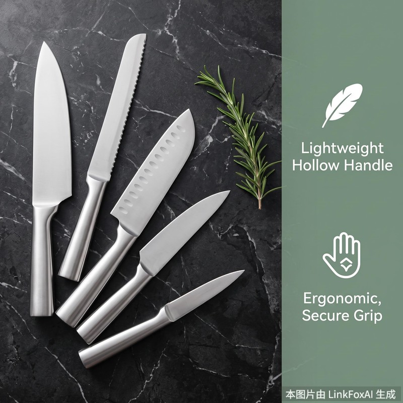 Silver Kitchen Knife Set of 5 - Satin Finish Blade