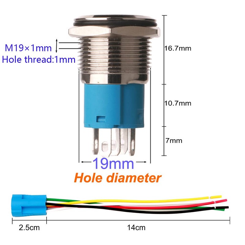 Gebildet 12V-24V/5A 19mm Pre-Wiring Momentary Speaker Horn Push Button Waterproof