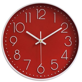 Preciser Wall Clocks Battery Operated Non-Ticking Red Clock 12 Inch Kitchen Wall Clock Quartz Silent Movement Large Decorative Clock Arabic Numerical for Home Office Decor - Red