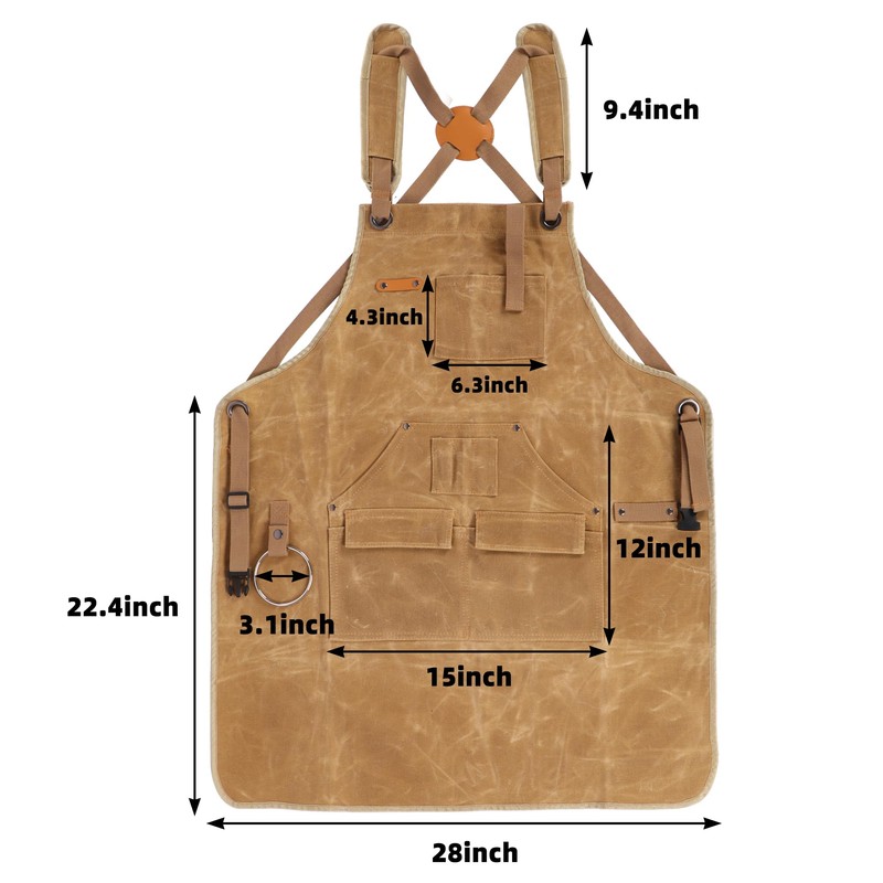 MIKI WELL Men's Waxed Canvas Woodworking Apron With Pockets Heavy